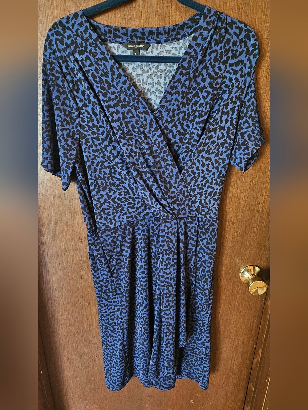 Banana Republic Factory Navy and Black Printed Midi Wrap Dress